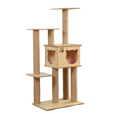 China Sustainable Cute High Quality Cat Treehouses Wooden Cat Tree for sale