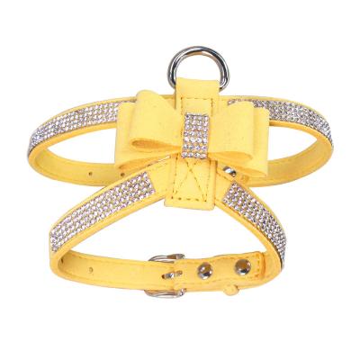 China Viable Hot Sale Bling Diamond Bowknot Fiber Pet Dog Harness for sale