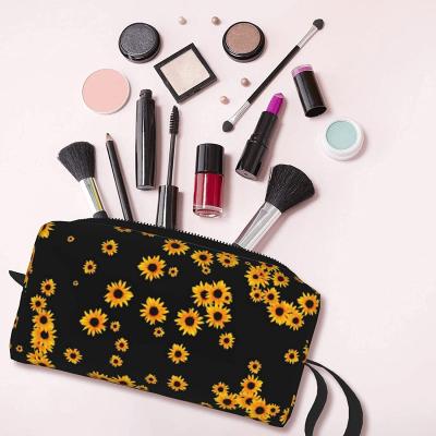 China Sunflower Travel Eco-friendly Soft Waterproof Cosmetic Bag Zippered Storage Make Up Pouch Printing Toiletry Bag Pencil Case Makeup Bag for sale