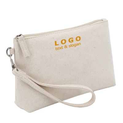 China Eco-friendly Natural Recycled Canvas Travel Pouch Canvas Makeup Cosmetic Bag With Zipper Promotion Cotton Calico Makeup Pouch Cosmetic Bag for sale