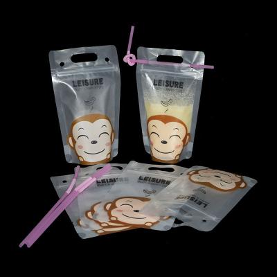 China Disposable Recyclable Frozen Clear Zipper Biodegradable White Reusable Drink Pouches With Logo With Straw For Adults Beverage Eco Friendly for sale