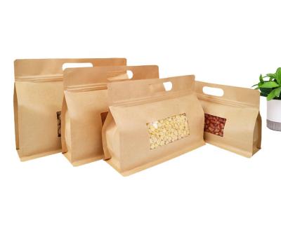 China Recyclable Wholesale Kraft Paper Coffee Thank You Bags Nut With Flat Handle Bulk For Small Business , Food Gift Paper Bag With Window for sale