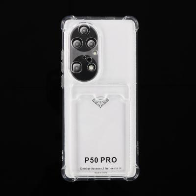 China Card Breakproof Wallet and Phone Shockproof Case for Huawei P50 pro, Clear shockproof soft tpu protective shell for P50 for sale