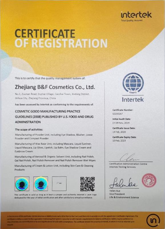 GMP - Zhejiang B&F Cosmetics Co., Ltd.