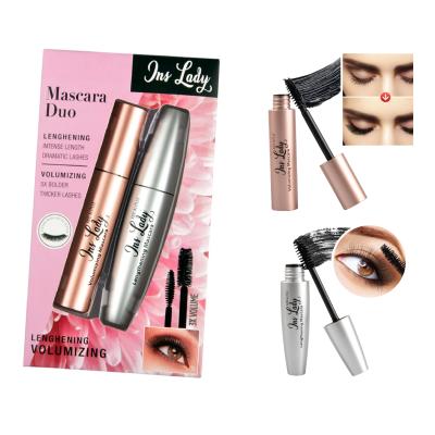 China Lady's Lash Beauty Makeup Ins Lady 2 Box Paper Low MOQ Package Volume Water Resistant Lengthening Mascara for sale