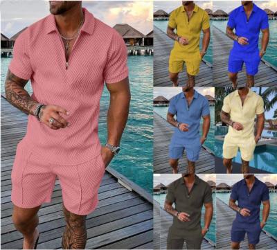 China QUICK DRY Hombre Clothes Summer Equipment Polo Zipper Full Set Sport Wear Beach Top and Short Jogger 2 Piece Tracksuit Men Sets for sale