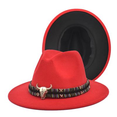 China Wholesale Simple Picture Design Felt Hats Fashion Jazz Cap Panama Vintage Double Brimmed Wide Side Color Fedora for sale