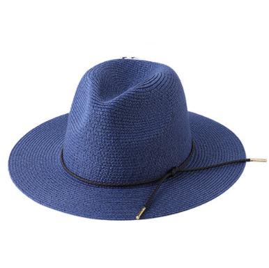 China New Fashion Straw Brim Color Image Unisex Beach Hat Straw Hat With String Fedora Multi Handmade Flat Shade Sun Hat for sale