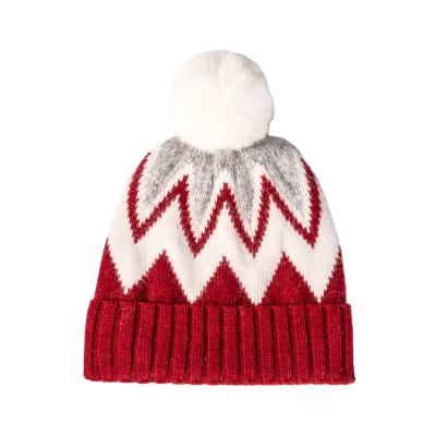 China COMMON Beanie Knitted Winter Hat With knitted by angora 100% Pom Pom for sale