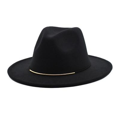 China New Fashion Classic Wide Brim Women's Barred Fedora Hat With Belt Buckle Men Felt Panama Hat for sale