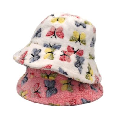 China Custom Made Colorful Coral Fleece Small Brim Women Fisherman's Hat Warmth Thick Fluffy Bucket Hat Casual Winter Warm for sale