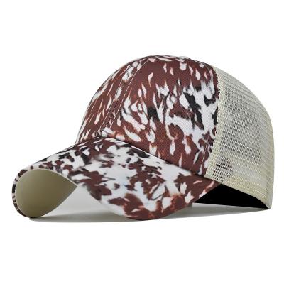 China New COMMON Fashion Leopard Printing Baseball Cap For Airing Adjustable Mesh Cap For Ladies And Cross Tie Ponytail Girls for sale