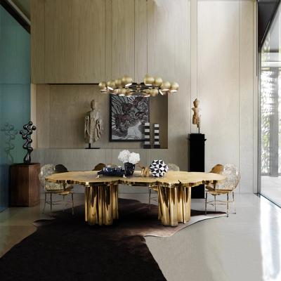 China New luxury modern simple style can be customized color stainless steel table glass marble top table for sale