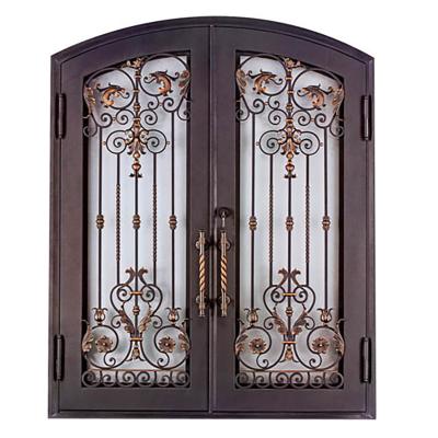 China Beautiful Traditional Design Eyebrow Lowes Front Bronze Security Wrought Iron Doors For House for sale