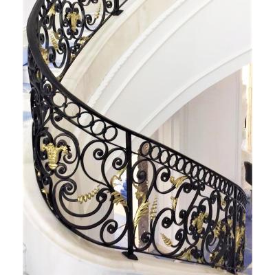 China Decorative Luxury Curve Metal Iron Stair Railing Design Wrought Iron Railing for sale