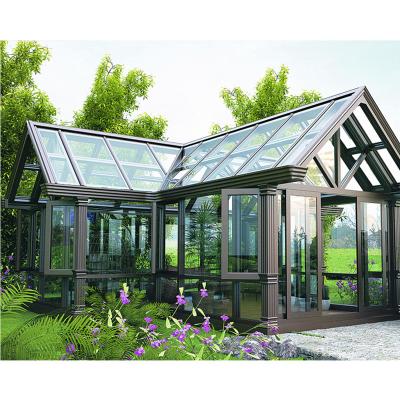 China Islande Polygon Energy Efficient Outdoor Prefab Sunrooms Sheet Aluminum Glass Houses for sale