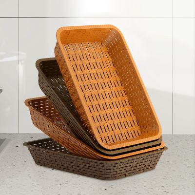 China Sustainable Custom hot sell hand woven PP plastic cane basket food bread rectangular storage basket for sale