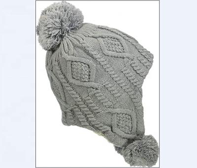 China Faux COMMON Ear Flap Hat Sherpa Striped Knitted Pompom Cable Beanie for sale