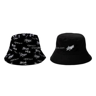 China Casual Reversible Bucket Hat Women 100% Cotton English Letters Print Sun Protection Fisherman Hat for sale