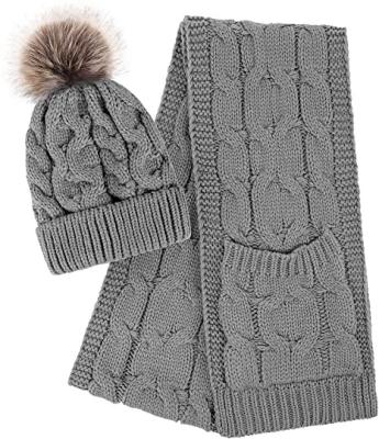 China Women Long Winter Warm Braided Cable Knit Beanie Scarf Set for sale