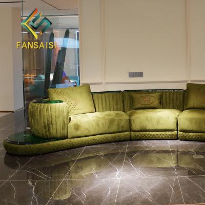 China Other High End Italian Light Luxury Custom Made Lobby Living Room Villa Style Villa Style Corner Curved Fabric Solid Wood Sofa for sale