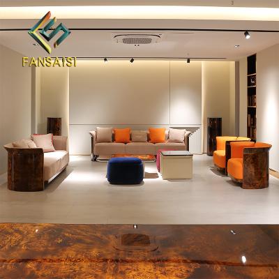 China Other Italian Light Luxury Postmodern Designer Villa Mansion Frosted Leather Solid Wood High End Custom Sofa Furniture for sale