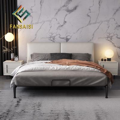 China Adjustable Modern Minimalist Leather Bedroom Furniture Living Room Villa Style Solid Wood Soft Bed (Size) for sale