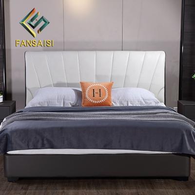 China Adjustable Modern Minimalist Leather Bedroom Furniture Living Room Villa Style Solid Wood Soft Bed(Size) for sale