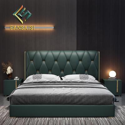 China (Size)Adjustable Modern Minimalist Style Villa Hotel Residence Bedroom Furniture Stainless Steel Solid Wood Leather Soft Bed for sale