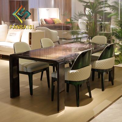 China Custom Made High End Italian Luxury Restaurant Adjustable High End Natural Veneer Manor Villa Light Style Solid Wood (Size) Long Dining Table for sale