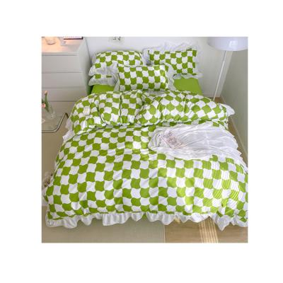 China Sustainable Korea Style Polyester Duvet Cover Bedding Sets Checkered Bed Duvet Cover Set for sale