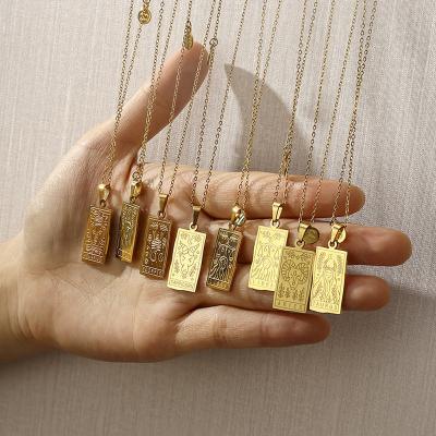 China TRENDY Gold Plated Geometric 12 Zodiac Stainless Pendant Necklace Rectangle Stainless Steel Necklace Jewelry for sale