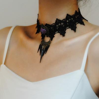 China BOHEMIA Black Series Necklace Lace Up Short Rose Choker Necklace Long Crystal Tassel Necklace For Women for sale