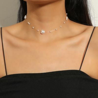 China High Quality/Factory Source Lover Shaped Baroque Pearl Chain Choker Necklace Single Fishline Beaded Choker Necklace for sale