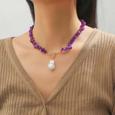 China High Quality/Factory Source Amethyst Pendant Necklace Baroque Bead Beaded Irregular Macadam Stone Necklace Large for sale