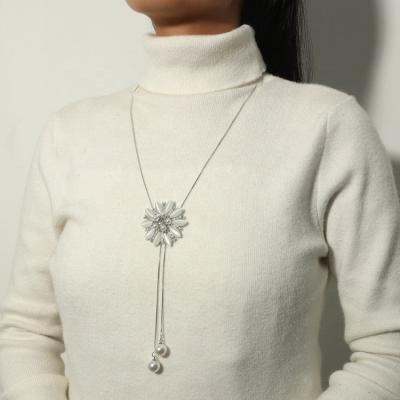 China High Quality/Factory Sourced Crystal Flower Butterfly Pearl Y-shaped Necklace Exquisite Long Chain Sweater Tassel Pendant Necklace for sale