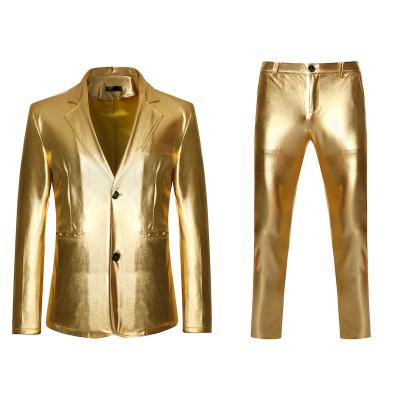 China Terno Masculino Fashion Party DJ Club Dress Tuxedo Suit Mens Breathable Shiny Gold 2 Piece Suits (Blazer+Pants) Present Singer Clothes for sale