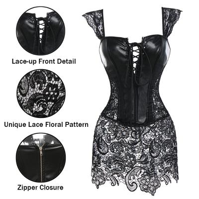 China Lady Breathable Faux Leather Corset Women Steampunk Lace Up Bustier Christmas Costume Front Zipper Back Corset Goth for sale