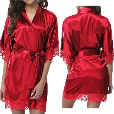 China Breathable Sexy V-Neck Nightgowns Nightgowns Lingerie Sleepwear Women Ladies Nightwear Lace Satin Lace Up Loose Nightgown Plus Size Long Robe for sale