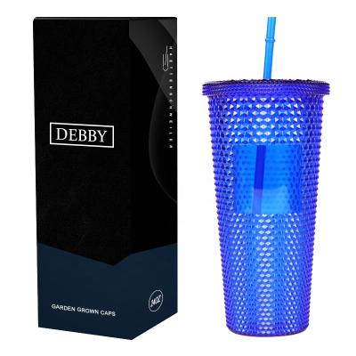 China 2022 Sustainable Ready To Ship 24oz White Studded Tumblers With Straw 16 Colors Bulk Studded Wholesale Mugs, BLUE for sale