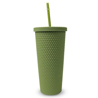 China Viable Wholesale 24oz Studded Water Cup Straw Cup With Leakproof Lid And Straw With Leakproof Lid Perfect Use For Iced Coffee, Green for sale