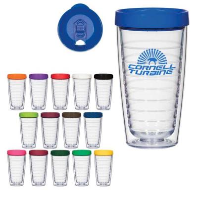 China 16oz Disposable Double Wall Plastic Reusable Tumbler With Sliding Lid for sale