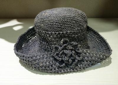 China Flower Decoration Raffia Sun Hats / Hollow Out Beige Crochet Sun Hat For Party for sale