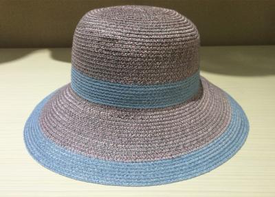 China Blue  Wide Brim Sun Hat With Mix Color / Paper String Crochet Sun Hat For Leisure for sale