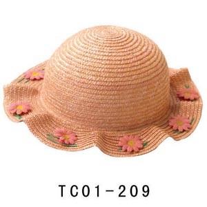 China 10cm Wave Brim Childrens Sun Hats / Autumn Orange Straw Braid For Girls for sale