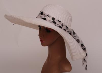 China 9cm White Paper String Wide Brimmed Sun Hat With Bowknot For Leisure for sale