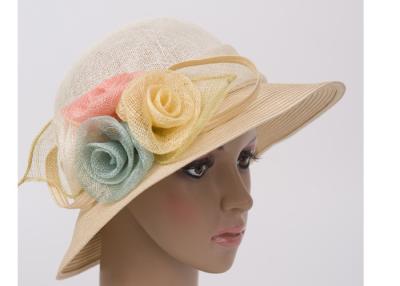 China White 8cm Short Brim Womens Church Hats , 57cm Flower Fascinators Hat For Ladies for sale