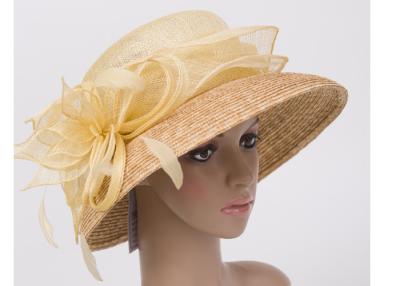 China 57cm Light Yellow Womens Church Hats With 9cm Down Straw Braid Sewing Brim for sale