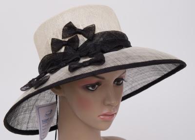 China Black White 57cm Womens Church Hats With Small Black Bowknot / Sinamay Hat For Party OEM for sale