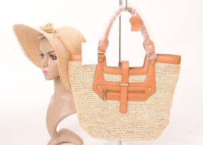 China Women Beige Raffia Beach Bag For Banquet / Party , 32cm x 41cm Raffia Handbag for sale